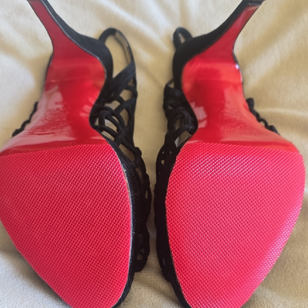 Christian Louboutin Black Lattice Slingback High Heels - Picture 10 of 15